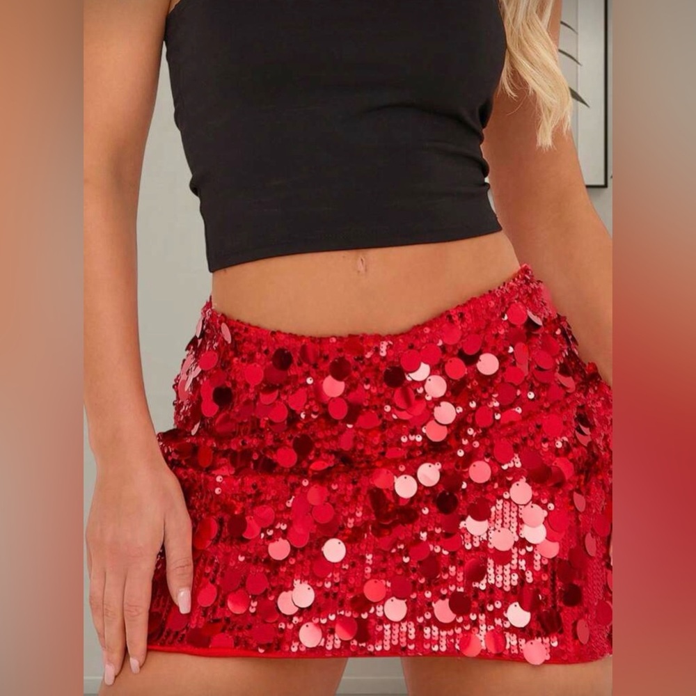SHEIN | Red Sequin Mini Skirt | Size Medium BRAND NEW NEVER WORN